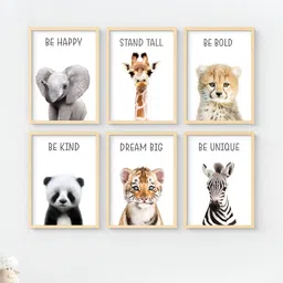 My Kids Wall Beige & White 6 Pieces Birds and Animals Wall Art-image-56