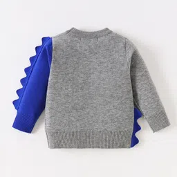 Kookie Kids Full Sleeves Pullover Sweater with Dino Design & Applique - Grey image 2
