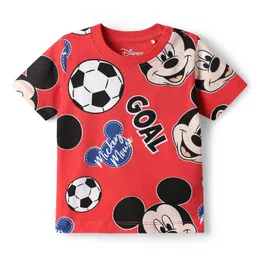 Babyhug Disney Single Jersey Knit Half Sleeves Co-ords Shorts Night Suit with Mickey Mouse Graphics - Red image 2