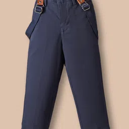 Mark & Mia Woven Full Sleeves Printed Party Shirt & Trouser Set with Bow & Suspender - Light Blue & Navy Blue image 3