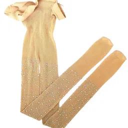 Neska Moda Mesh Stones Embellished Fishnet Stockings - Beige image 4