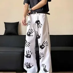 StyleCast Men Wide Leg Mid-Rise Jeans With Handprint Graphic image 3