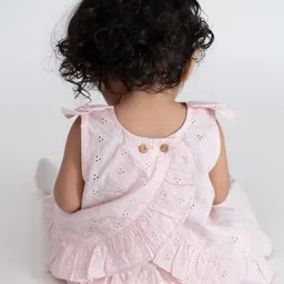 haus & kinder Girls Pink Cotton Chifly Frock with Blommer image 3
