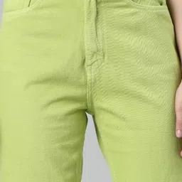 showoffff SHOWOFF Lime Green Denim Regular Fit Mid Rise Jeans image 5