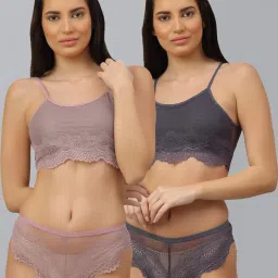 AROUSY Purple & Grey Self Pattern Bra Panty Set - Pack Of 2 image 1