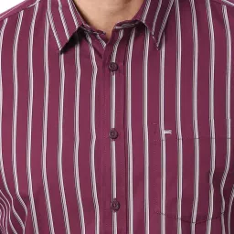 Basics Maroon Slim Fit Striped Shirt image 5
