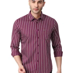 Basics Maroon Slim Fit Striped Shirt image 1