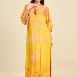 The Kaftan Company Yellow Regular Fit Printed Night Dress image 1