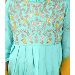 LilPicks Kids Blue & Yellow Embroidered Lehenga, Kurta With Dupatta image 5