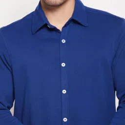 CLUB YORK Men Royal Blue Solid Collar Shirt image 5