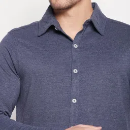 CLUB YORK Men Navy Blue Solid Collar Shirt image 5