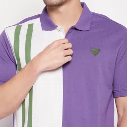CLUB YORK Men Purple Colourblocked Polo Collar T-shirt image 5