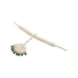 Zaveri Pearls Green Beads Drop Bridal Kundan MathaPatti-ZPFK14620 image 5