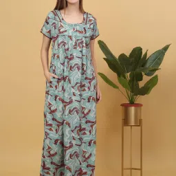 Sweet Dreams Aqua Blue Cotton Printed Nighty image 1