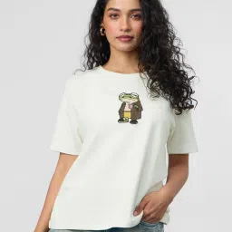 The Souled Store White Relaxed Fit Printed T-Shirt image 1