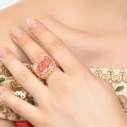 Zaveri Pearls Set of 3 Pink & Green Meenakari Ethnic Finger Rings-ZPFK15399 image 5