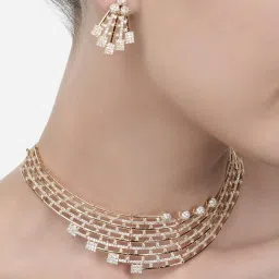 Zaveri Pearls Rose Gold Dazzling Cubic Zirconia Bling Choker Necklace & Earring Set-ZPFK15414 image 5