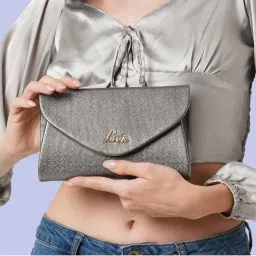 Lavie Charmy Grey Solid Envelope Clutch image 5