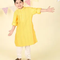 Fabindia Boys Yellow Viscose Blend Solid Kurta image 1