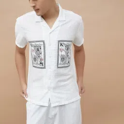 Code By Lifestyle Ecru Cotton Regular Fit Printed Shirt image 1