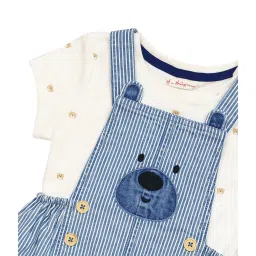 H by Hamleys Kids White & Blue Striped T-Shirt with Dungaree image 5