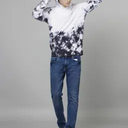 celio celio* White Cotton Regular Fit Tie - Dye Hooded Sweatshirt image 5