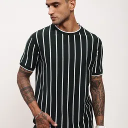 showoffff Showoff Green Cotton Slim Fit Striped T-Shirt-picture-46