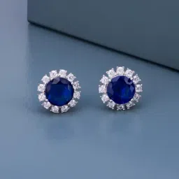 Kushal's 92.5 Silver Sapphire Rhodium Polished Earrings for Women-image-9