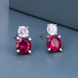 kushal's fashion jewellery Kushal's 92.5 Silver Ruby Rhodium Polished Earrings for Women-picture-23