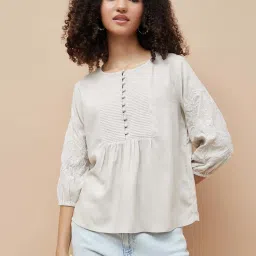 Fame Forever By Lifestyle Beige Regular Fit Embroidered Top image 1