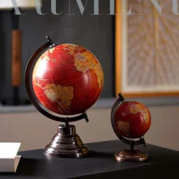 The Artment Modern Art Crimson Red & Black Metal Medium Globe for Study Table image 5