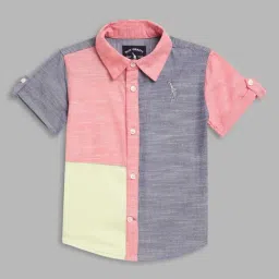 Blue Giraffe Kids Pink & Grey Cotton Color Block Shirt-image-44