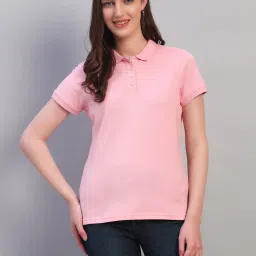 Cantabil Pink Regular Fit Solid Polo T-Shirt image 1