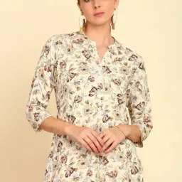Soch Womens Beige Floral Printed Mandarin Collar Rayon Tunic-image-41