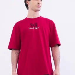 Spykar True Red Cotton Oversized Graphic Print T-Shirt image 1