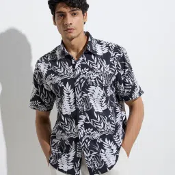 WES Casuals by Westside Charcoal Printed Relaxed-Fit Cotton Shirt image 1