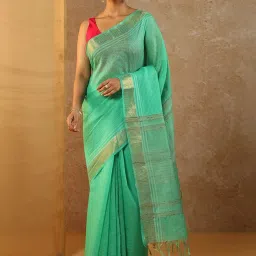 Taneira Green Woven Saree With Unstitched Blouse image 1