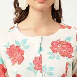 Divena Cream Cotton Floral Print A Line Kurta image 5