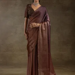 Saree Mall Coffee Brown Satin Self Saree with Blouse Piece image 1