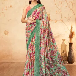 Saree Mall Green Georgette Self Saree with Blouse Piece image 1