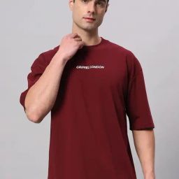 Griffel Maroon Cotton Loose Fit Printed T-Shirt-picture-46