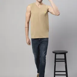 Vimal Jonney Dark Navy & Light Khaki Sleeveless Lounge T-Shirt - Pack of 2 image 5