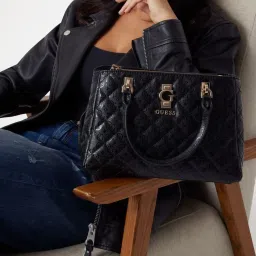 Guess Black Quilted Bessey Luxury Satchel Bag image 1