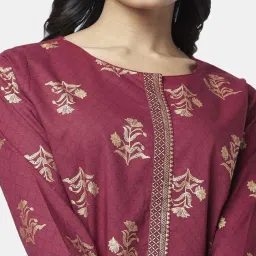 Rangmanch by Pantaloons Maroon Cotton Printed Straight Kurta image 5