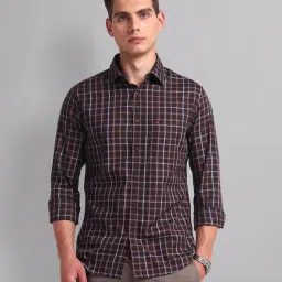 AD by Arvind Brown Slim Fit Check Shirt image 1