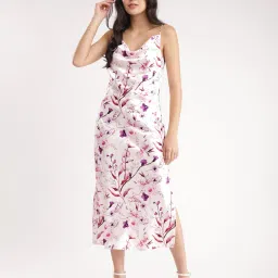 Fablestreet White & Pink Floral Print Midi Dress image 1