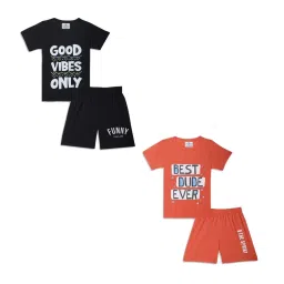 Vimal Jonney Kids Rust & Black Printed T-Shirt Set image 1