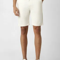 Peter England Cream Cotton Regular Fit Printed Shorts image 1