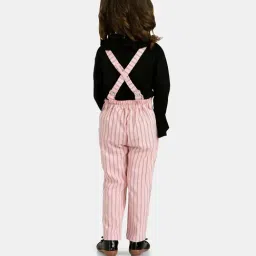 Peppermint Kids Peach & Black Striped Full Sleeves Jumpsuit image 2