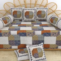 Living Roots Printed Blue 300 TC Cotton Single Diwan - Set of 8 image 1